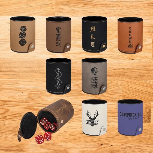 Blank Laserable Leatherette Dice Cup with 5 Dice Thumbnail