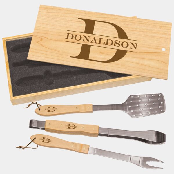 3-Piece BBQ Set in Wooden Pine Box Thumbnail