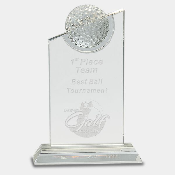 8" Crystal with Inset Crystal Golf Ball on Base Thumbnail