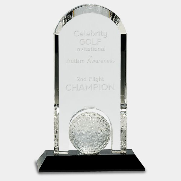 9" Crystal Dome with Inset Golf Ball on Pedestal Base Thumbnail