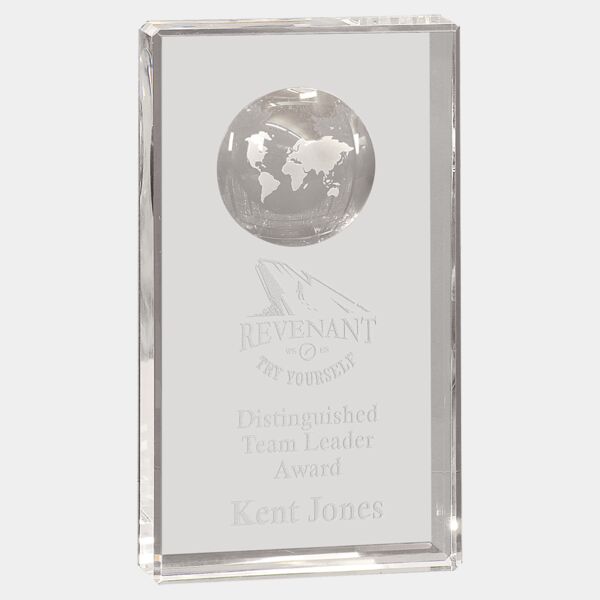 8" Crystal Rectangle with Globe Etching Thumbnail