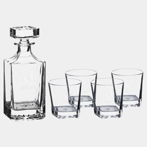 Polar Camel 750 mL Square Glass Decanter Set with Four 11 oz. Rocks Glasses in Gift Box with Printed Paper Sleeve Thumbnail