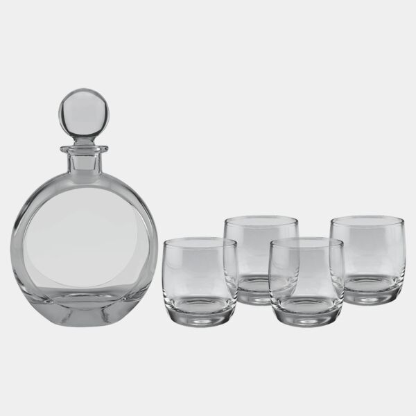 Polar Camel 750 mL Flat Round Glass Decanter Set with Four DG302S 10 oz. Rocks Glasses in Gift Box with Printed Paper Sleeve Thumbnail