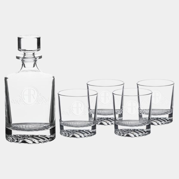 Polar Camel 850 mL Round Glass Decanter Set with Four 9 oz. Rocks Glasses in Gift Box with Printed Paper Sleeve Thumbnail