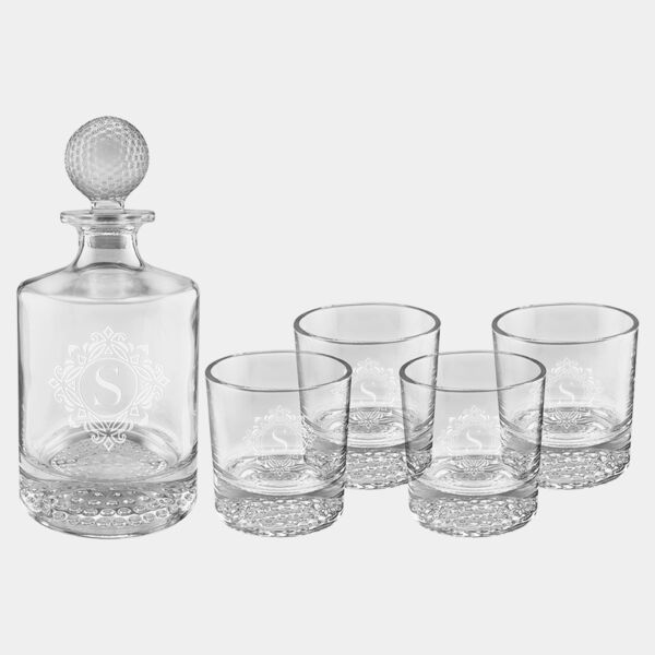 Polar Camel 850mL Round Golf Glass Decanter Set with Four 9 oz. Golf Rocks Glasses in Gift Box with Printed Paper Sleeve Thumbnail