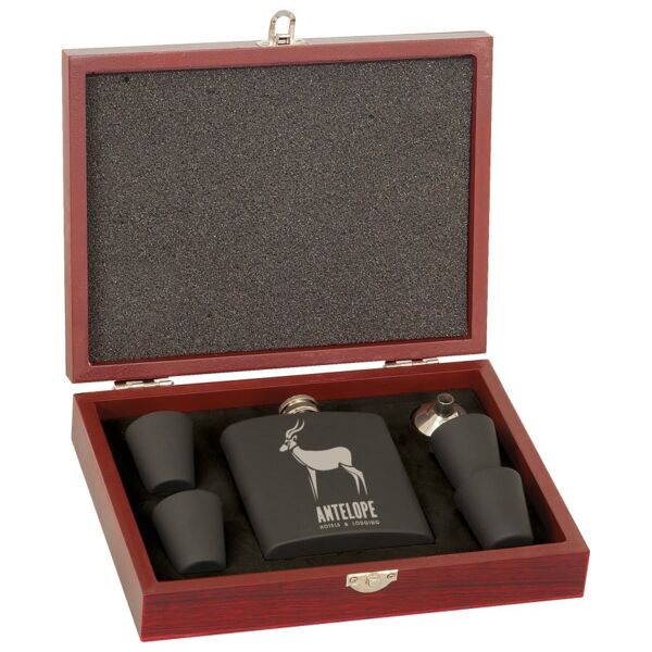 6 oz. Laserable Flask Set in Wood Presentation Box Thumbnail