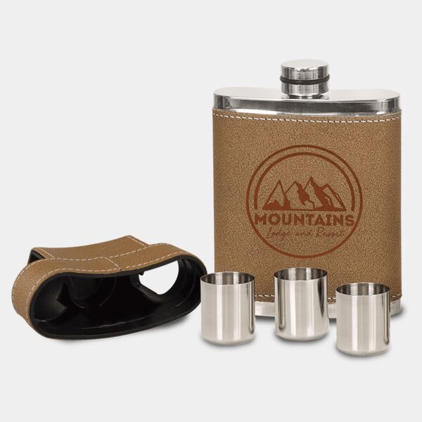 7 oz. Leather Flask with Lid & 3 Shot Glasses Thumbnail