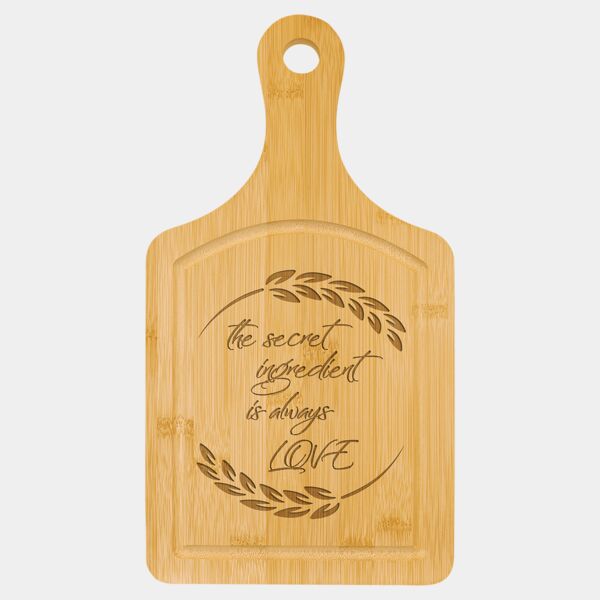 13 1/2" x 7" Cutting Board Paddle Shape with Drip Ring Thumbnail