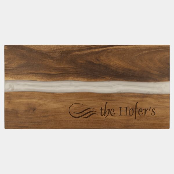 18" x 9" Acacia with Pearl Resin Serving Board Thumbnail