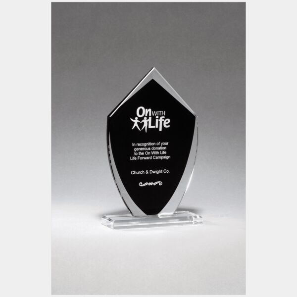 5" x 8 1/4" Shield Shaped Glass Award with Silkscreened Center Thumbnail