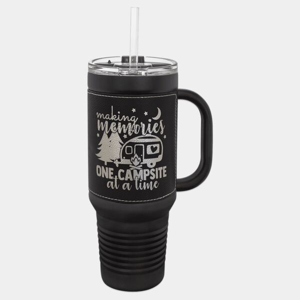 Polar Camel 40 oz. with Laserable Leatherette Travel Mug with a Handle & Straw Thumbnail