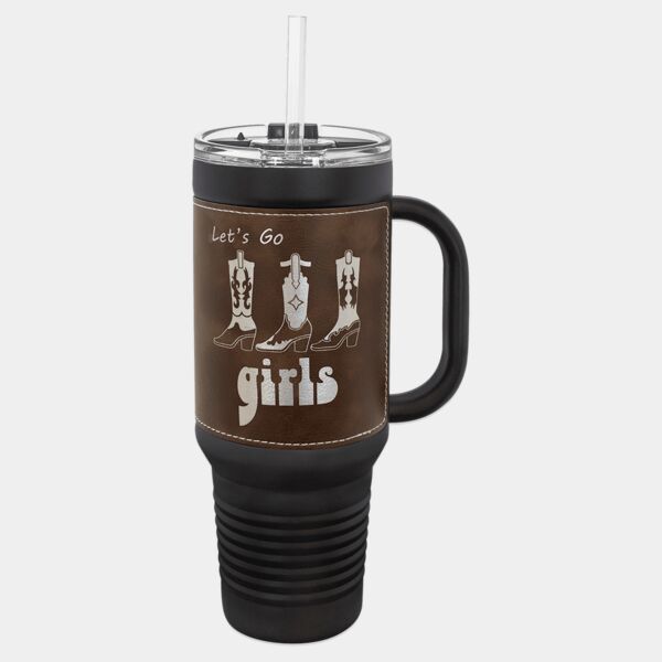Polar Camel 40 oz. with Rustic/ Laserable Leatherette Travel Mug with Handle & Straw Thumbnail