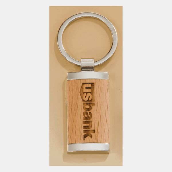 7/8" x 1 1/4" Rectangle Key Ring with Maplewood Insert Thumbnail