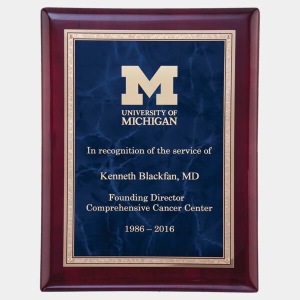 7" x 9" Airflyte Piano Finish Plaque with Sapphire Marble with Florentine Border LaserFX Plate Thumbnail