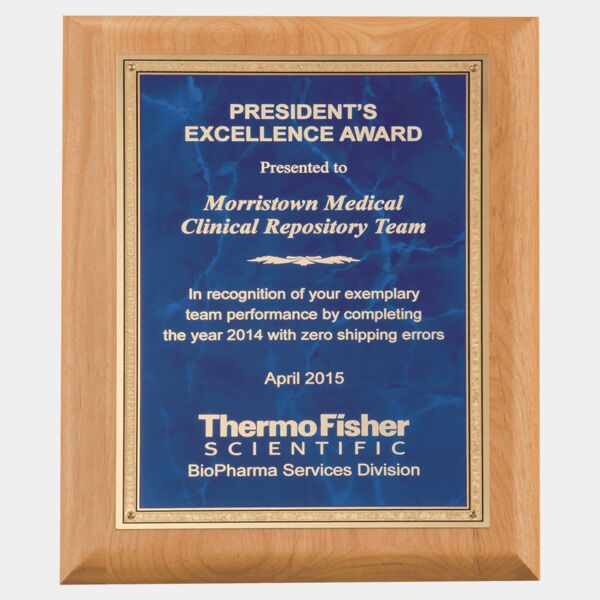 7" x 9" Natural Wood Plaque with Sapphire Marble Florentine Bordered LaserFX Plate Thumbnail