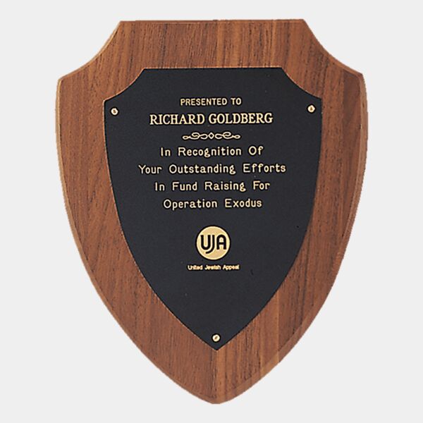 7 1/4" x 9" Jewelers Laserable Border Shield Plate on an American Shield Plaque- Sheffield Series Thumbnail