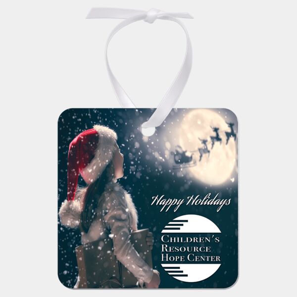 2.75"x 2.75" Gloss Aluminum Square Ornament, 1-Side w/ Ribbon Thumbnail