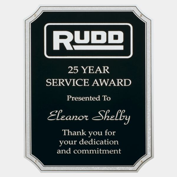 6" x 8 1/2" Testured Aluminum Plate with Notched Corners, Florentine Border and Four Holes Thumbnail