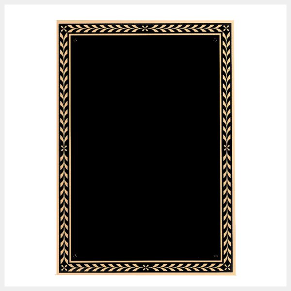 7" x 10" Brass Plated Steel Plate with 4 Holes and Leaf Design Florentine Border Thumbnail