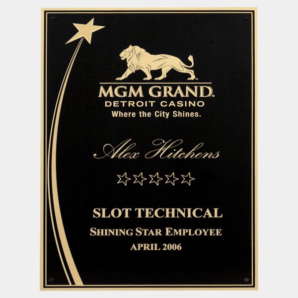 5 1/4" x 7 1/4" Laser Engravable Brass Plated Steel Shooting Star Plate with Four Holes and Florentine Accents Thumbnail