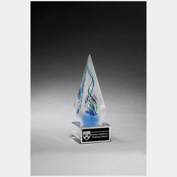 7 1/8" Frosted Glass Accent Arrow Art Glass on Glass Base with Laserable Aluminum Plate Thumbnail