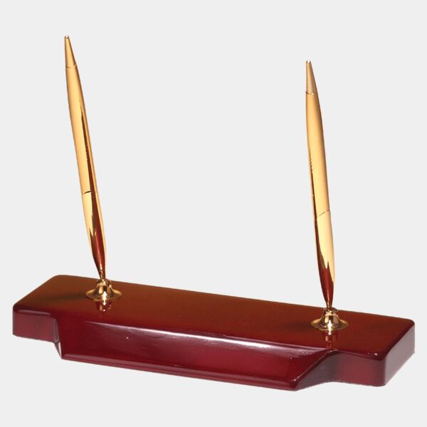 3 3/4" x 9" Double -Tone Pen Set on Piano Finish Base/No Plate Thumbnail